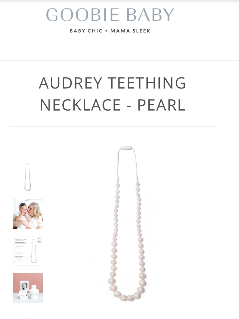 Nursing Breastfeeding Teething Necklaces by Goobie Baby 2 necklaces pearl & gray